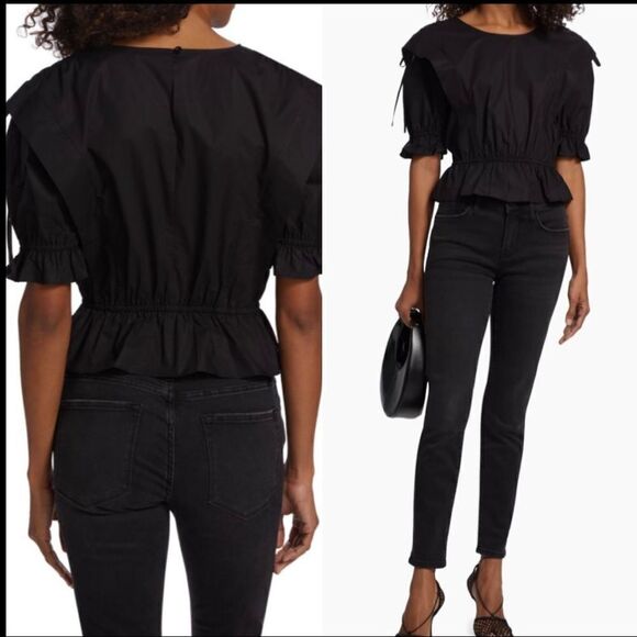 NWT Frame Cotton Cinched Shoulder Tie Blouse Medium